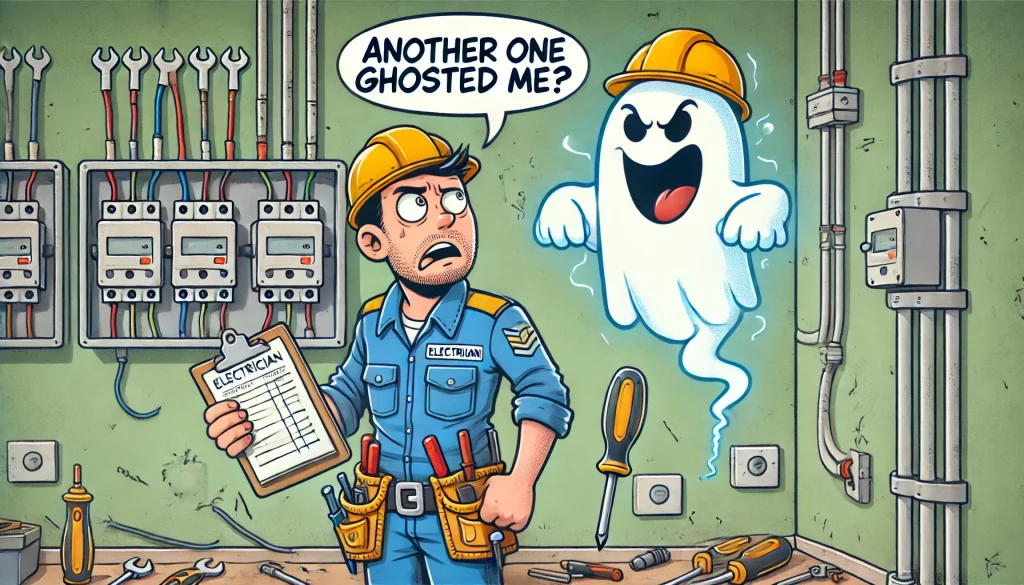 funny image of a frustrated electrician getting 